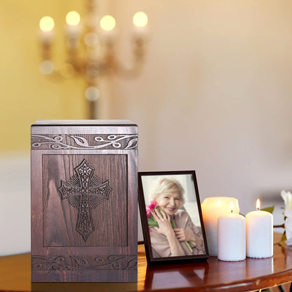 Cremation Urns for Human Ashes Adult Male Female, Wooden Carved Cross Urns Box and Casket for Ashes Men Women Child, Pets Cat Dog Urn, Burial Funeral Memorial Urns for Ashes, Holds 222 Cubic  - WoodArtSupply