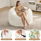 Hobestluk 3ft Bean Bag Chairs for Adults Large Beanbag Chair with Stripe Plush Cover Big Bean Bag Chair for Living Room Bedroom Dorm Office - White (36” x 36” x 22”) Hobestluk