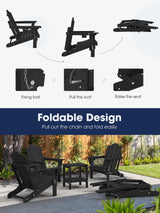 KINGYES Folding Adjustable Backrest Adirondack Chair with Cup Holder, Oversized Weather Resistance Adirondack Chair, HDPE Reclining Adirondack Chair for Adult, Black KINGYES