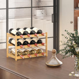 MHXW SXPN Wine Rack Countertop for 12 Wine Bottles, Small Bamboo Free Standing Racks Tabletop Display, Wooden Wine Storage Organizer for Cabinet Pantry Kitchen Bar Home Dining Room (Natural) MHXW SXPN