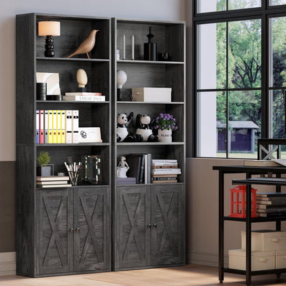 IRONCK 6-Tier Industrial Bookcase with Doors – Charcoal Grey Floor Standing Shelves for Home Office and Living Room - WoodArtSupply