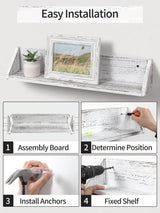 Gronda Kitchen Floating Shelves for Wall, Shabby Chic Wood Farmhouse Wall Mounted Shelf 2-Pack 24 Inches Whitewashed Shelves Hanging for Wall Gronda