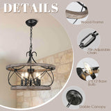 Dawn Whisper Farmhouse Chandelier, 20" Rustic Drum Chandelier Light Fixture Over Table, 5 Light Wood Chandeliers for dining room Dawn Whisper