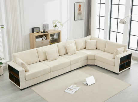 Corduroy Large Sectional Sofa Couches for Livingroom, Modern Oversized 5 Seat L-Shaped Sofa Set with Chaise&Storage Cabinet for A Cozy Bedroom, Apartment (Corduroy White) ASAHREE