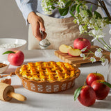 Sweese Porcelain Deep Fluted Pie Dish for Baking - 9 inch Porcelain Pie Plate for Apple, Quiche, Pot Pies, Tart - Leaf - Brown Sweese