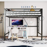 Multifunctional Metal Loft Bed Twin Size with Safety Guard and Removable Ladder in Matte Black ikalido
