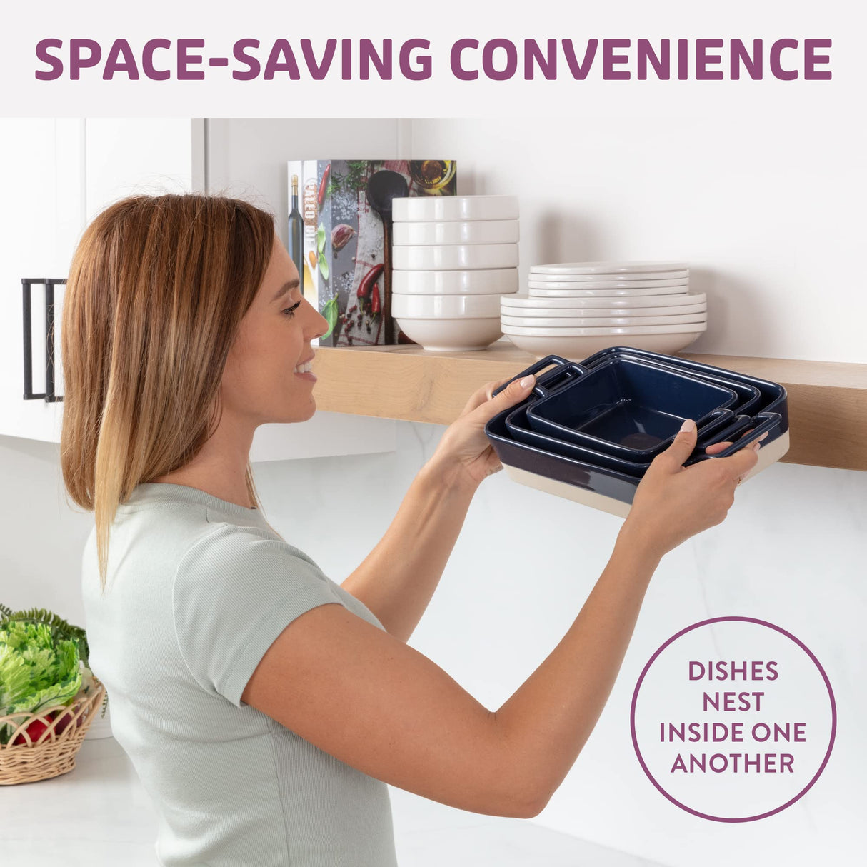 Casserole Dish Set - 3 Ceramic Baking Dishes for Oven with Silicone Oven Mitt - Rectangular Bakeware is Microwave, Freezer and Dishwasher Safe - Cooks Evenly and Saves Space with Nesting Design Kitchen Pixie