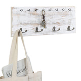 MyGift Coat and Key Hook Wall Organizer, Whitewashed Wood Mounted Coat and Key Holder Rack with 16 Hook, Farmhouse Entryway Hanging Organizer MyGift