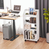 HAYOFAMY 4-Tier Mobile Bookshelf, White Bookcase with Wheels, Rolling File Holder Desk File Book Organizer for Home Office Living Room School HAYOFAMY