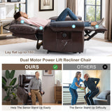 CDCASA Dual Motor Lay Flat Lift Chairs Recliners for Elderly with Massage and Heat, Breathable Leather Infinite Position Large Sleeping Electric Power Lift Chair Recliner for Seniors, Brown CDCASA