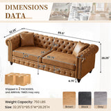 Mid Century Modern Couch, 85.5"W High-tech Fabric Button Tufted Oversized Loveseat Sofa with Nailhead Trim & Roll Armrests, Deep Seat Comfy Chesterfield Sofa for Living Room, Office(3 Seater, Brown) JEEOHEY