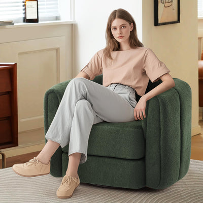 SUNWAVE Swivel Accent Chair, 360-degree Swivel Barrel Chair with Teddy Upholstery, Comfy Pumpkin-Shaped Accent Chair for Living Room, Bedroom, or Office (1, Green, 37")