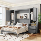 Harper & Bright Designs Queen Size Murphy Bed, Wooden Queen Wall Bed with Closet, Drawers and Shelves, Gray Harper & Bright Designs