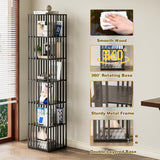 Espelism 6 Tier Rotating Bookshelf, 360° Spinning Narrow Bookcase Tower, Space Saving Floor Standing Wood Shelf & CD Organizer for Small Spaces, Bedroom, Living Room, Office (Black, 6-Tier) Espelism