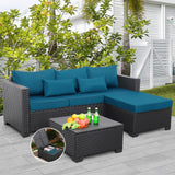 Rattaner Outdoor Furniture Set 3 Pieces Wicker Patio Furniture Outdoor Sectional Patio Couch Outdoor Coffee Table with Storage All-Weather No-slip Cushions Waterproof Covers, Peacock Blue Rattaner