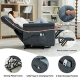 MANBUR Power Lift Recliner with Vibration and Lumbar Heat, Electric Power Lift Chair Recliner Chair, Home Theater Seating RV Recliner Living Room Chair with Side Pockets, LED Light, USB Port(Blue) MANBUR