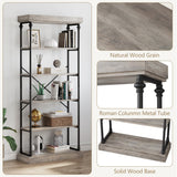IDEALHOUSE Rustic 6-Tier Industrial Bookshelf with Metal Frame - Elegant Grey Storage Rack for Home and Office IDEALHOUSE