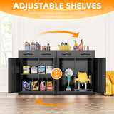 INTERGREAT Metal Storage Cabinet with Drawers, Black Locking Steel Garage Cabinet with 2 Doors and Adjustable Shelves, Lockable File Cabinets for Garage, School, Home Office, Classroom (32”W x 16”D) INTERGREAT