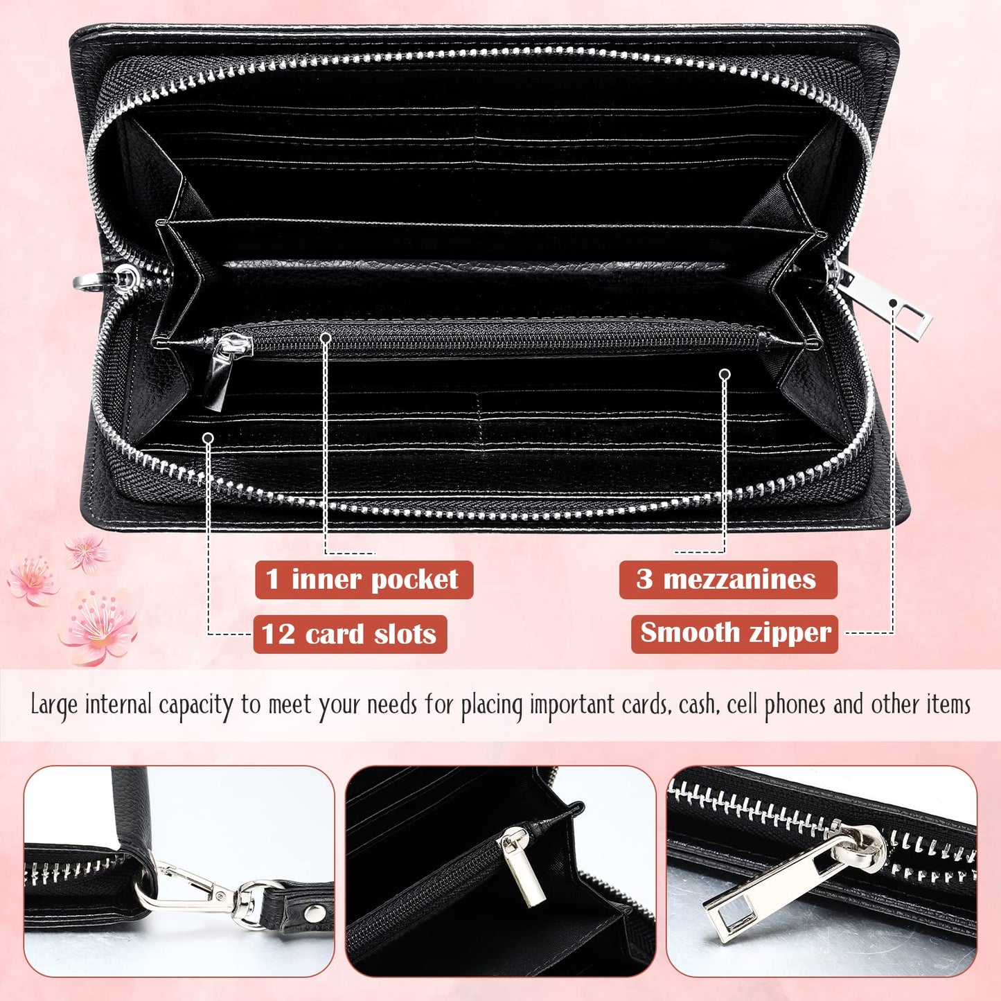 Sweetude Sublimation Wallet Leather Zipper Blank Card Holder Bag Women's Travel Clutch Wristband DIY Craft for Women Gift Office Travel Work Supplies (2 Pcs)