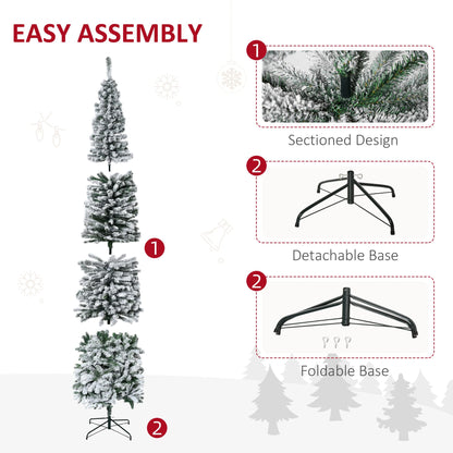 HOMCOM 9' Tall Unlit Snow-Flocked Slim Artificial Christmas Tree with Realistic Branches and 1014 Tips