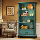 Tribesigns Ocean Blue 6-Shelf Bookcase Set of 2 with Drawer and Solid Wood Legs Tribesigns