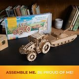 UGEARS The Tractor Wins Model Kits - Spring - Driven Model Tractor Kits to Build with Folding Paper Tank - 3D Wooden Tractor Model Kit for Self - Assembly - Mechanical 3D Puzzles for Adults and Kids UGEARS