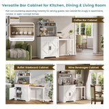 ANCTOR Coffee Bars Farmhouse Cabinet with Hutch, 56.7'' Extendable Kitchen Buffet Sideboard with 5 Hooks, Magnetic Note Zone Adjustable Shelves, White Wine Cabinet for Dining Room ANCTOR