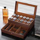ProCase Watch Box for Men, 12 Slot Mens Watch Case With Drawer, Watch Display Case With Glass Lid, 2-Layer Watch Holder Organizer, Jewelry and Watch Storage for Men Women -12Slot, Espresso ProCase