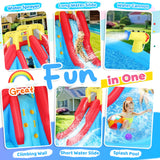 Whubefy Inflatable Water Slide for Kids, 14.5 x 13 FT Water Bounce House for Backyard, Inflatable Water Park for Kids, Waterslide PVC & Oxford Bounce House with Slide, 2 Water Gun & 520W Blower Whubefy