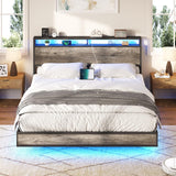 AMERLIFE King Size Industrial Floating Bed Frame with LED Lights and Charging Station AMERLIFE