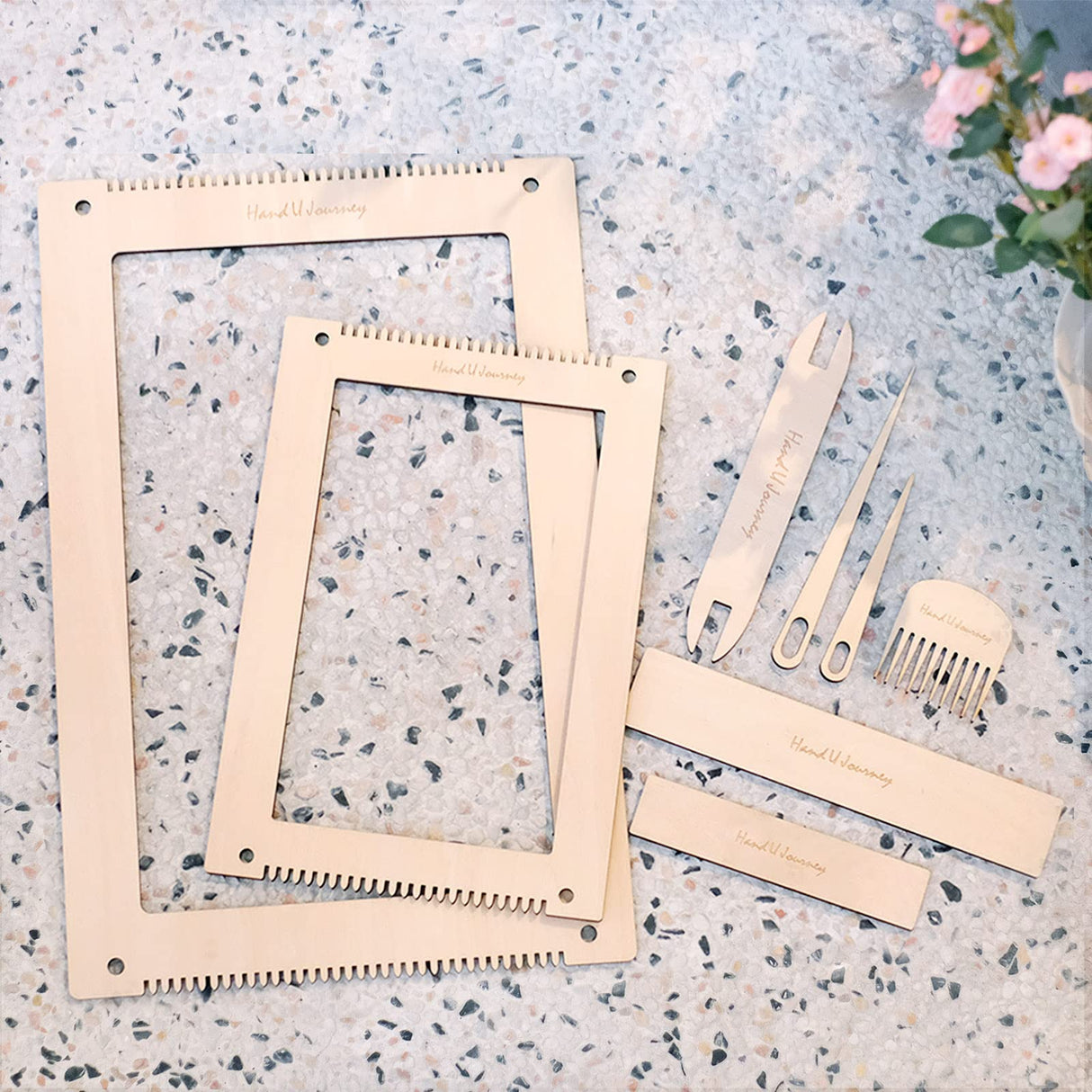 Hand U Journey Rectangle Weaving Loom Kit - 2 Sets with Weaving Needles and Tools, Perfect for Beginners and Weaving Enthusiasts, 11''x16.5'' and 7.8''x11.7'' Large Sizes HAND U JOURNEY