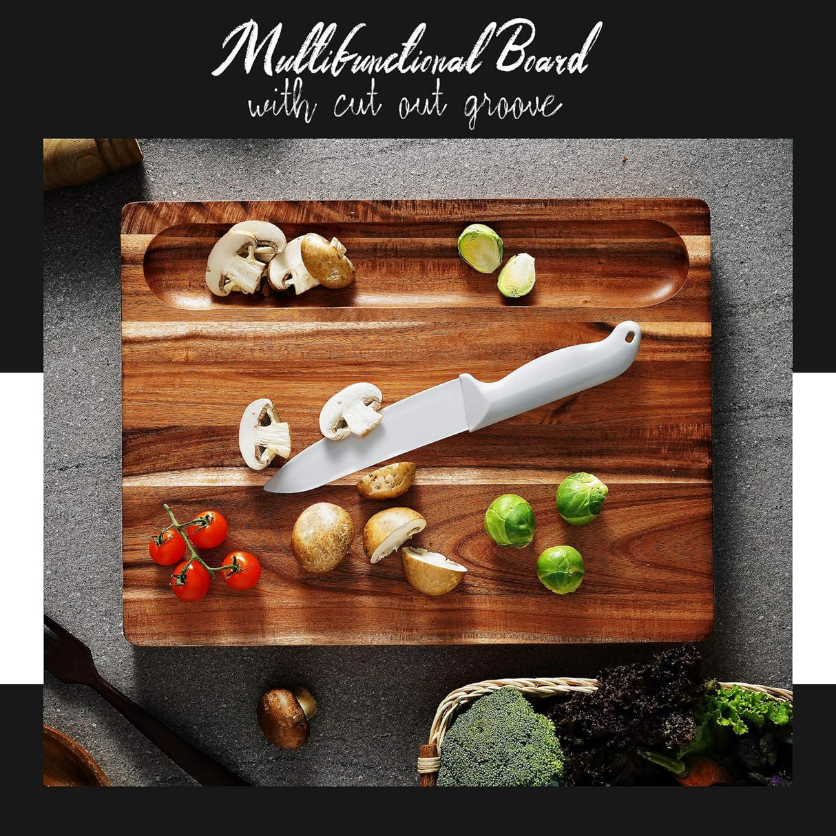 Acacia Wood Cutting Board (17x13x1.5in) and Wooden Butcher Block, Chopping Board - Reversible Multipurpose For Meat, Cheese Board, Vegetables, FANICHI