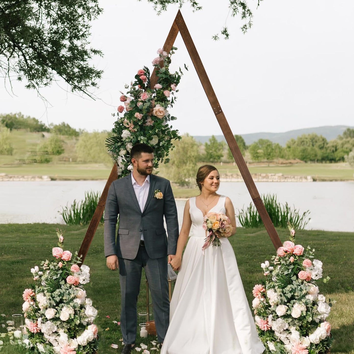 Wooden Wedding Arch 8.2FT, Triangle Wedding Arch, Wedding Arches for Ceremony, Natural Wood Wedding Backdrop Stand for Garden Wedding Parties, Wooden Arch Decor Rustic Wedding Arch Decoration - WoodArtSupply