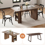 GarveeHome 63 Inch Farmhouse Dining Table with 4 Storage Shelves, Seats 4-6, Rustic Wooden Rectangle Kitchen Table for Dining Room, Living Room, Eazy Assembly, Walnut GarveeHome