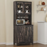 YITAHOME Kitchen Pantry Cabinet Storage with Microwave Stand, 67'' Tall Pantry Buffet Cabinet w/Acrylic Glass Doors and Glass Holder, Freestanding Hutch Cupboard for Home, Kitchen, Dark Rustic Oak YITAHOME