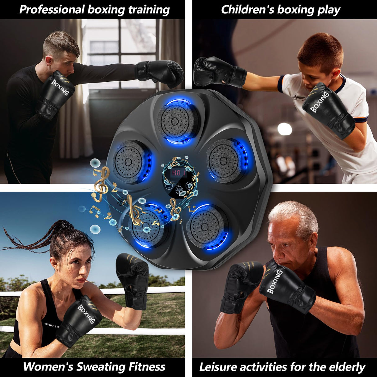 TGLLM Music Boxing Machine, Interactive Punching Trainer with Boxing Gloves, Large Size Wall Mounted Electronic Boxing Target for Adults Kids, 9 Modes & 9 Speeds TGLLM