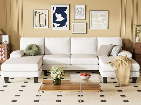 YESHOMY Convertible Sectional Sofa U-Shaped Couch with Soft Modern Cotton Chenille Fabric for Living Room, Oversized Seats with Comfortable Backrest, Beige White YESHOMY