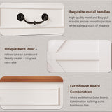 IRONCK Farmhouse Makeup Vanity Desk with Sliding Mirror and Lights,41" W Vanity Desk with Glass Tabletop&Charging Station &Drawers, Rustic Big Vanity Set for Bedroom, Stool Included, White/Walnut IRONCK