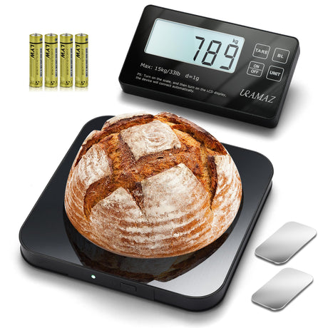 Food Scale with Detachable Display, 33lb Stainless Steel Kitchen Scales Digital Weight Grams and Ounces, Digital Food Scales for Kitchen, Baking Scale for Sourdough Bread Cooking, Weight Loss 1g/0.1oz URAMAZ
