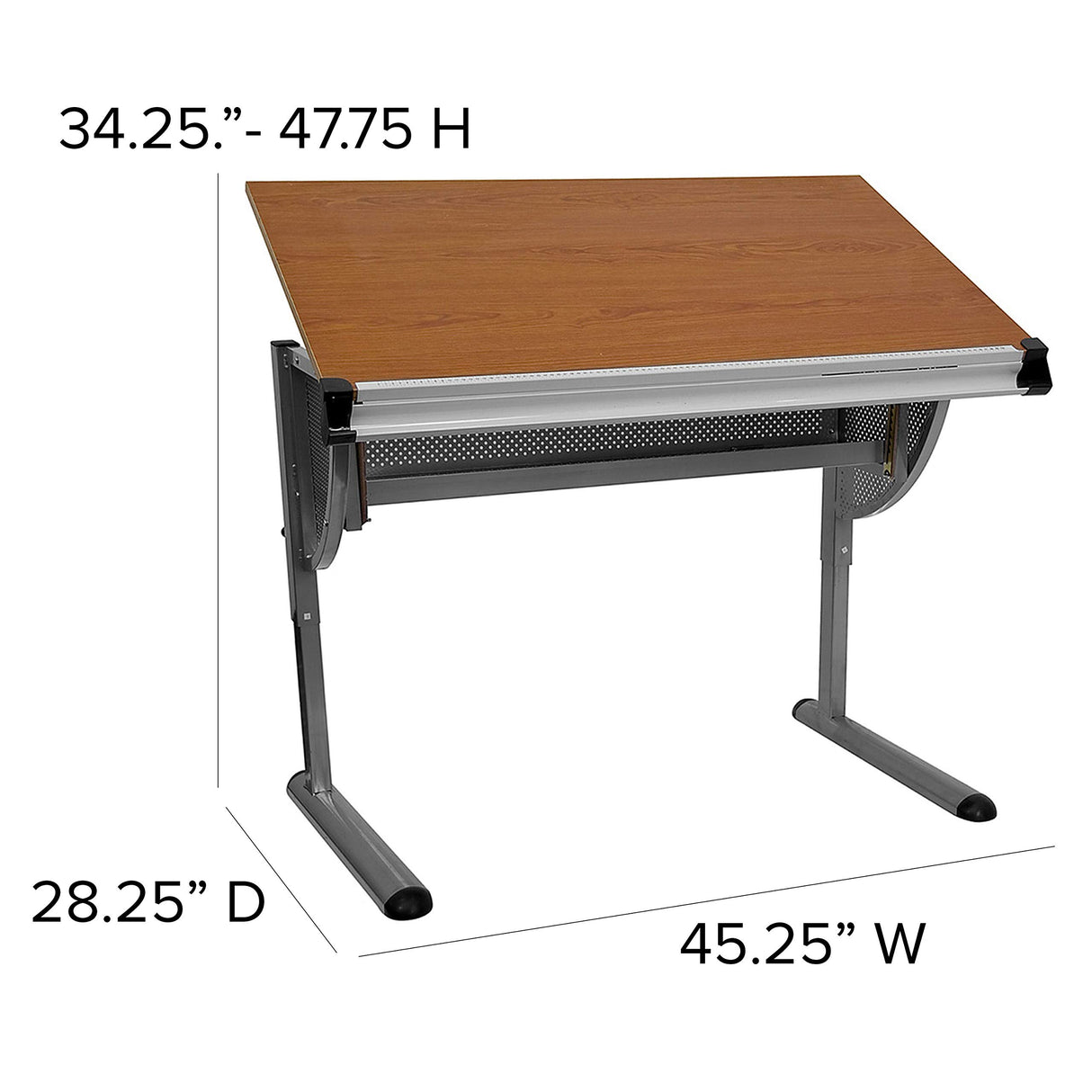 EMMA + OLIVER Adjustable Drawing and Drafting Table with Pewter Frame EMMA + OLIVER