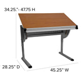 EMMA + OLIVER Adjustable Drawing and Drafting Table with Pewter Frame EMMA + OLIVER