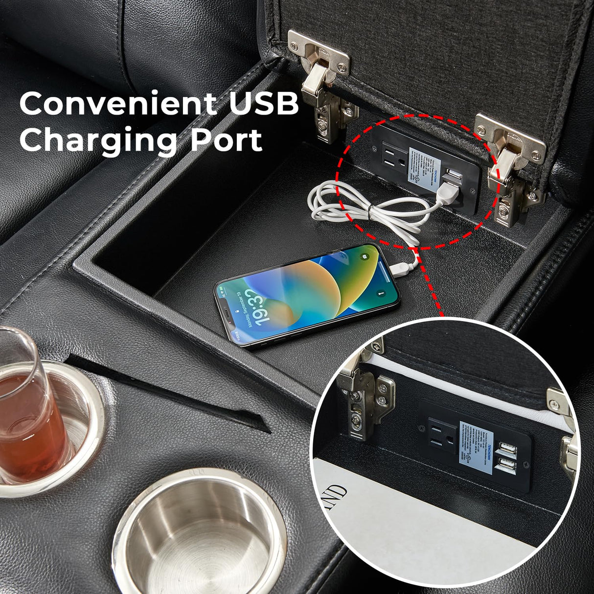 Manual Recliner Sofa Sectional Couches with LED Light for Living Room, Leather Reclining Corner Sectionals Sofa Couch Sets with 2 Theater Recliner Seat, USB, Cup Holder, Storage Console for Home,Black Comfort Stretch