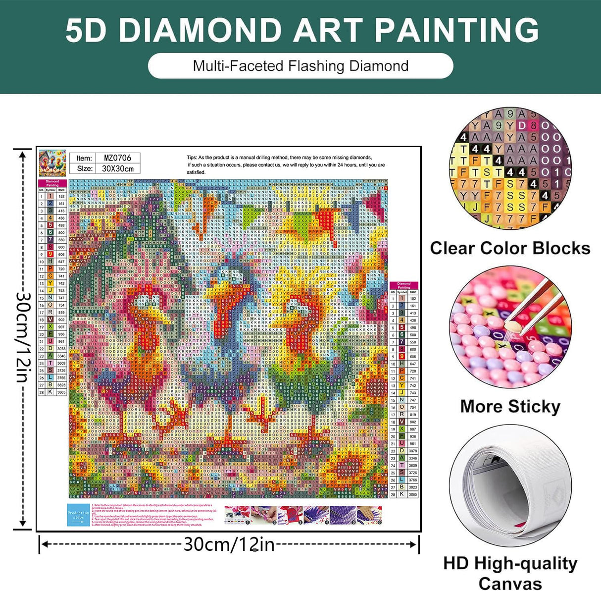 Zythron Chicken Diamond Art Kits for Adults,Three Chickens Diamond Painting, 5D Full Drill Cartoon Diamond Art Gem Art Kit for Adults Wall Home Decor Arts Craft 12x12 inch Zythron
