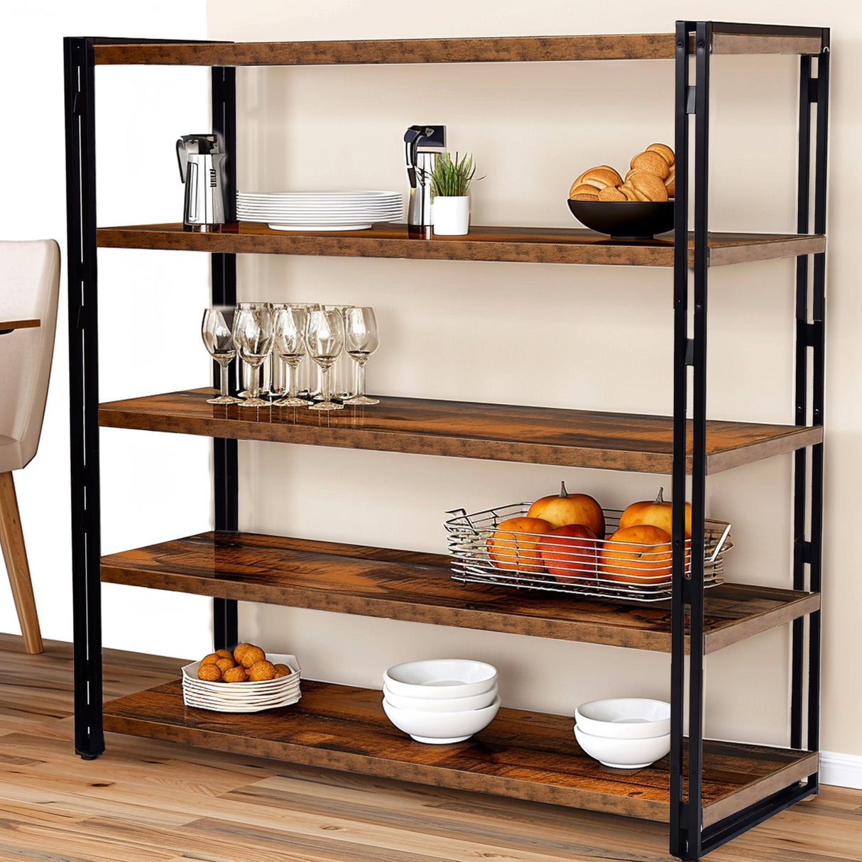HIBOAT 47" 4-Tier Bookshelf Rustic Wood and Metal Industrial Bookshelf for Home Office, Bedroom, Kitchen, Bathroom (Rustic Brown, 4-Tier) HIBOAT