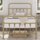 Yaheetech Classic Metal Platform Bed Frame Mattress Foundation with Victorian Style Iron-Art Headboard/Footboard/Under Bed Storage/No Box Spring Needed/Twin Size Antique Gold Yaheetech