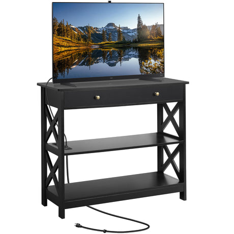 Yaheetech TV Stand with Power Outlet, Entertainment Center with Drawer, 39.5" Media Console Table for TV up to 45 inch with 2 Open Shelves for Bedroom, Living Room, Entryway, Black Yaheetech