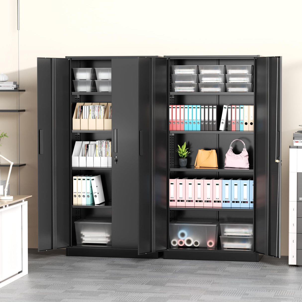 Greenvelly 72" H Metal Storage Cabinet with Doors, 36" W×18" D Lockable Metal Cabinet with Doors and Adjustable Shelves, Tool Storage for Office, Home, Garage, School (Easy Assemble) Greenvelly