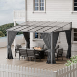 ASJMR 10x12FT Gazebo, Hardtop Wall Mounted Gazebo with Sloping Sun Panel Roof, Awnings for Patio with Metal Frame, Double Curtains for Garden, Lawn, Backyard Deck, Sand ASJMR