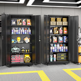 Greenvelly 73" Metal Garage Storage Cabinet with Wheels, Black Lockable Metal Cabinet with 2 Doors and 4 Adjustable Shelves, Rolling Steel Tool Organization for Garage, Home, Office, School Greenvelly