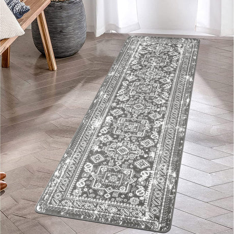 Pauwer Hallway Runner Rug 2x6 Washable Rug Runner Non Slip Hallway Rug Floor Carpet Runner for Hallway Vintage Distressed Area Rug Runner for Bedroom Kitchen Laundry Room, Grey Pauwer